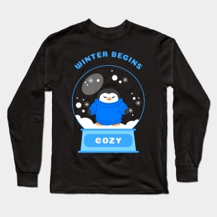 Winter Begins Cozy Penguin (Blue) Long Sleeve T-Shirt
